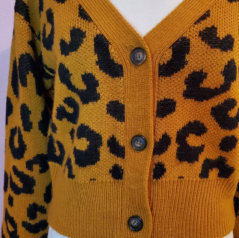 Lumiere Orange Tan Leopard Print Button Up Sweate… - image 3